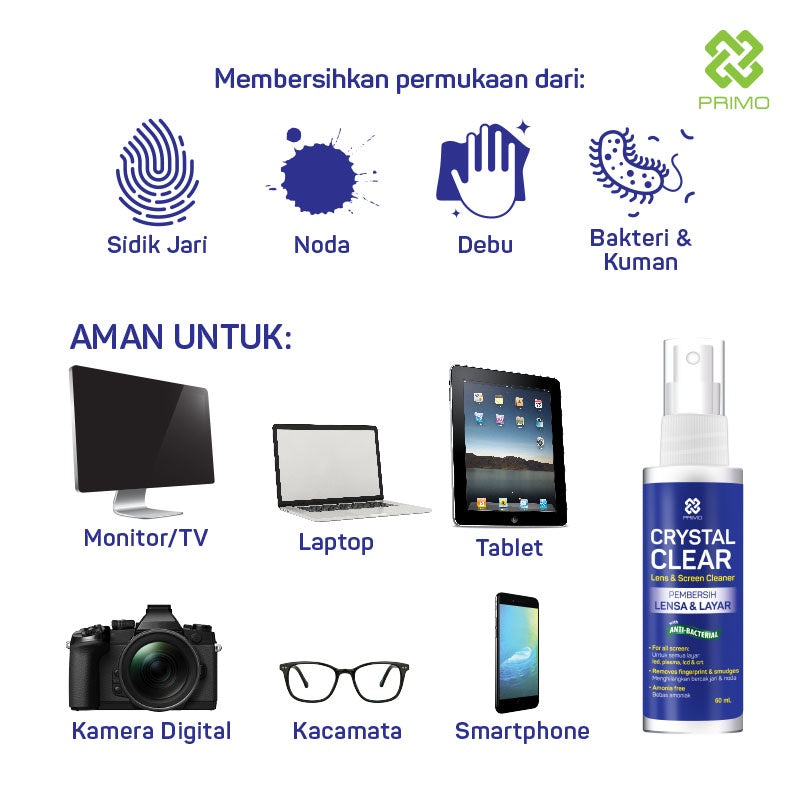 Crystal Clear Gadget Cleaner 60mL - Gadget, Lens, Screen Cleaner, Antiseptic Disinfectant
