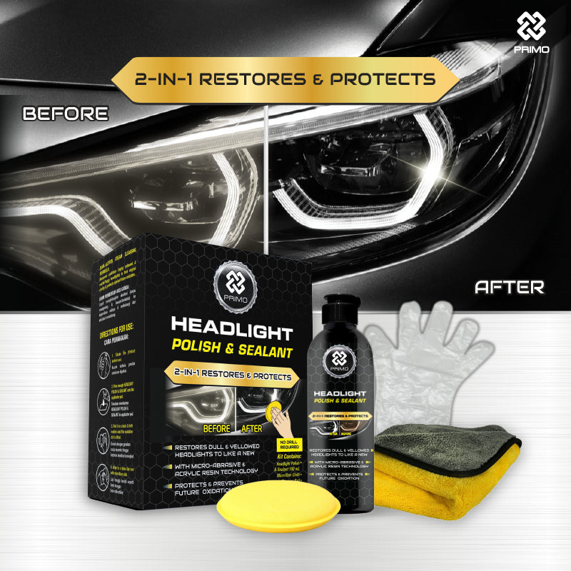 Headlight Polish & Sealant 100mL - KIT Car/Motorcycle Headlight Mica Restorer Cleaner