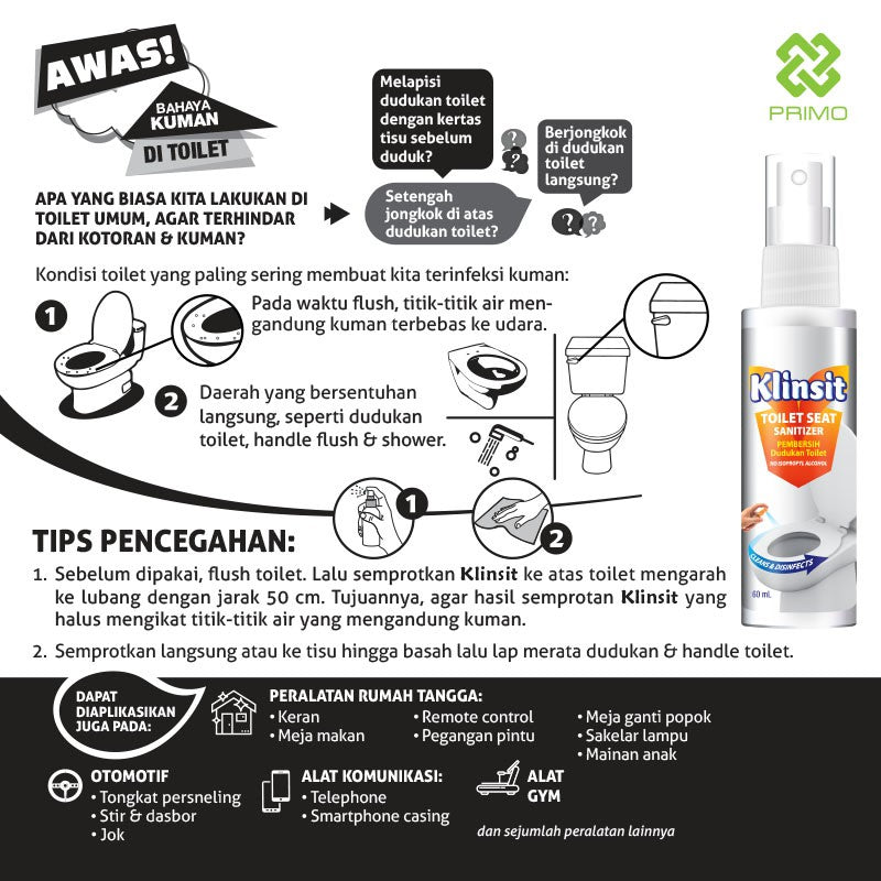 Klinsit Disinfectant Spray 500mL - Alcohol Food Grade 70%