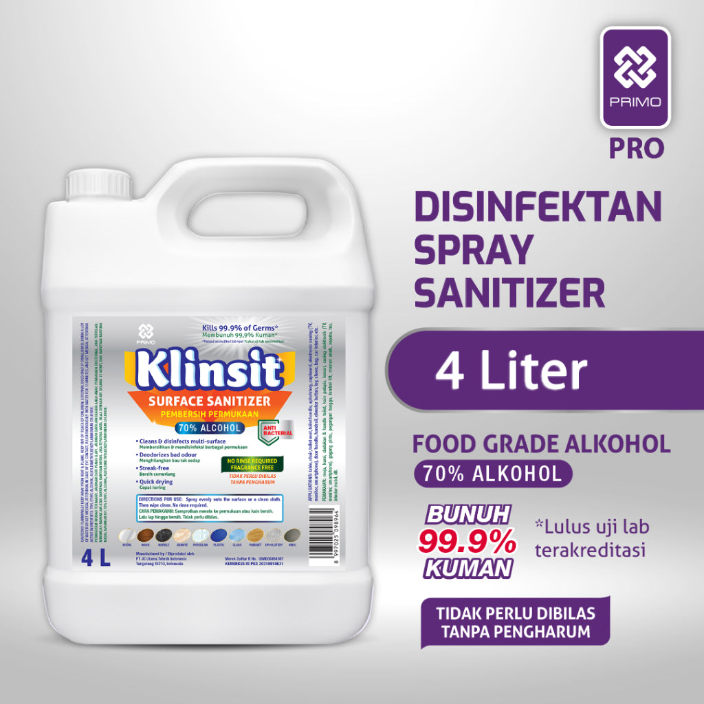 Klinsit Disinfectant Spray 4L - 70% Food Grade Alcohol