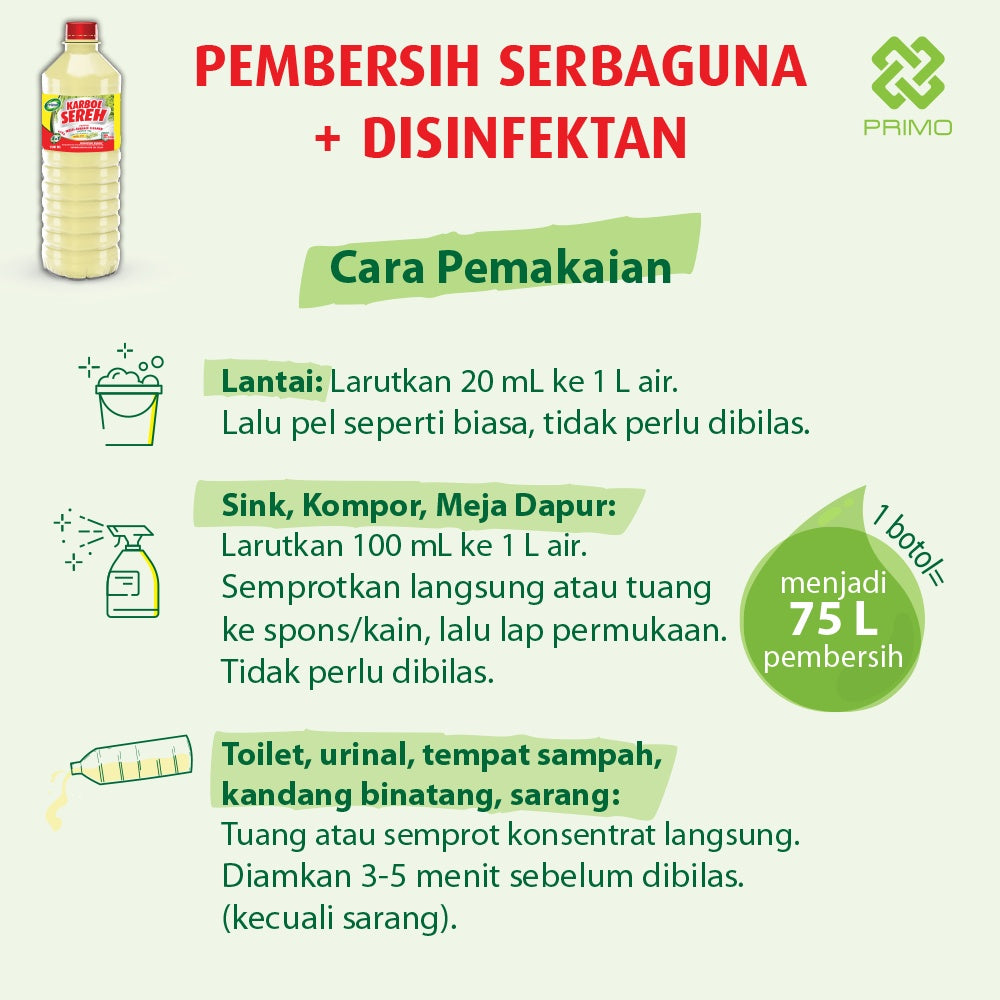 Karbol Sereh Premium Citronella 700mL - Pembersih Serbaguna Disinfectant Anti Kuman