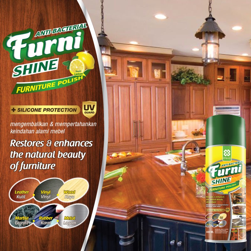 Furnishine 400mL - Pembersih & Pengkilap Furniture dengan Foam dan Antibacterial Disinfectant