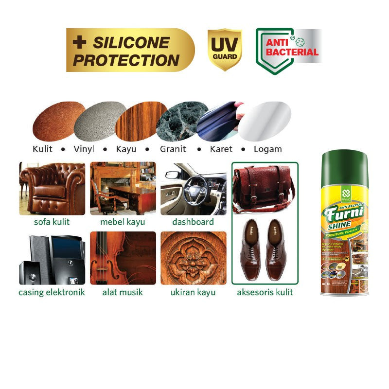 Furnishine 400mL - Pembersih & Pengkilap Furniture dengan Foam dan Antibacterial Disinfectant