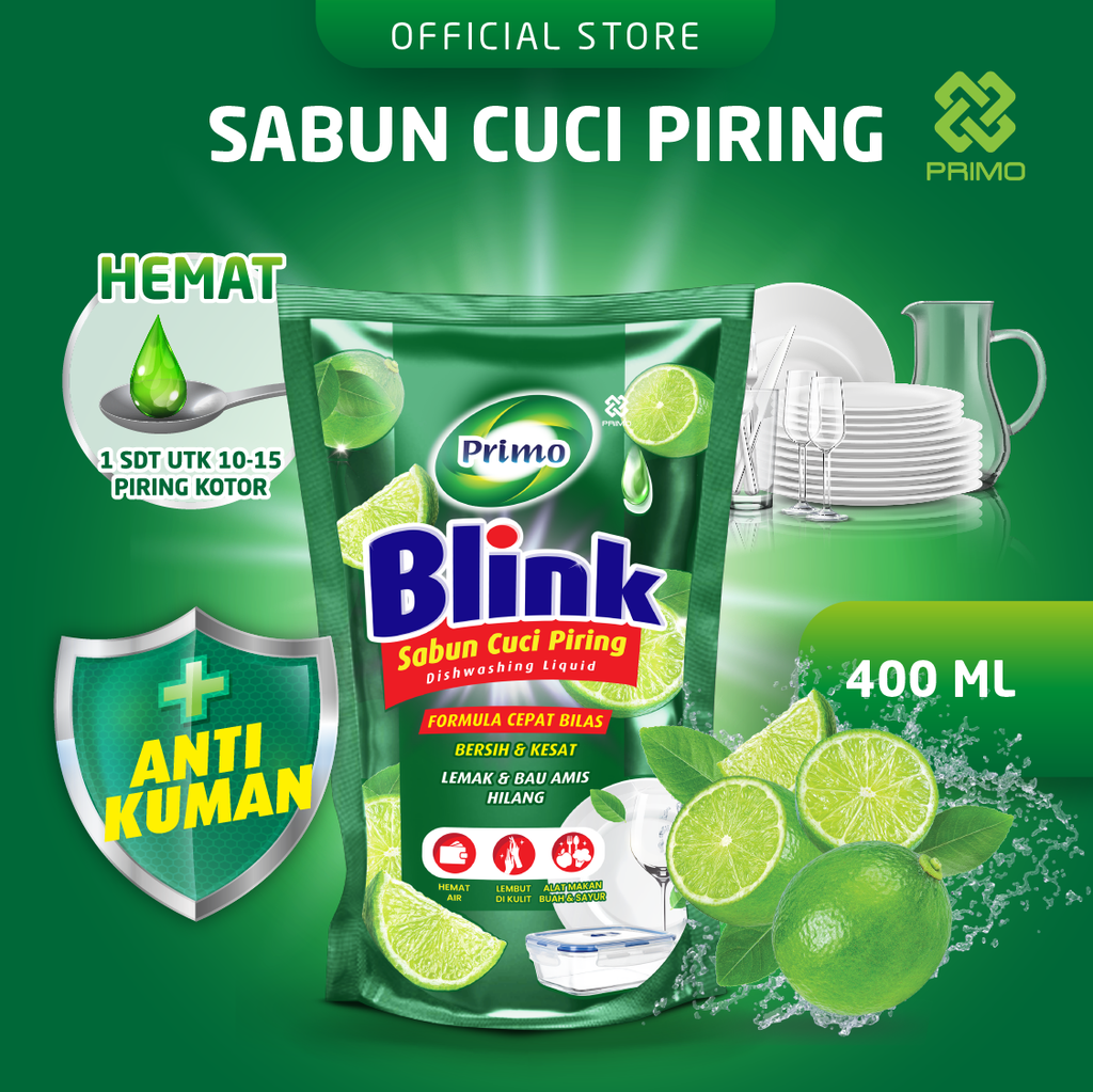 Blink Dishwashing 400mL - Sabun Cuci Piring Jeruk Nipis (Konsentrat Asli, Tanpa Pengental)