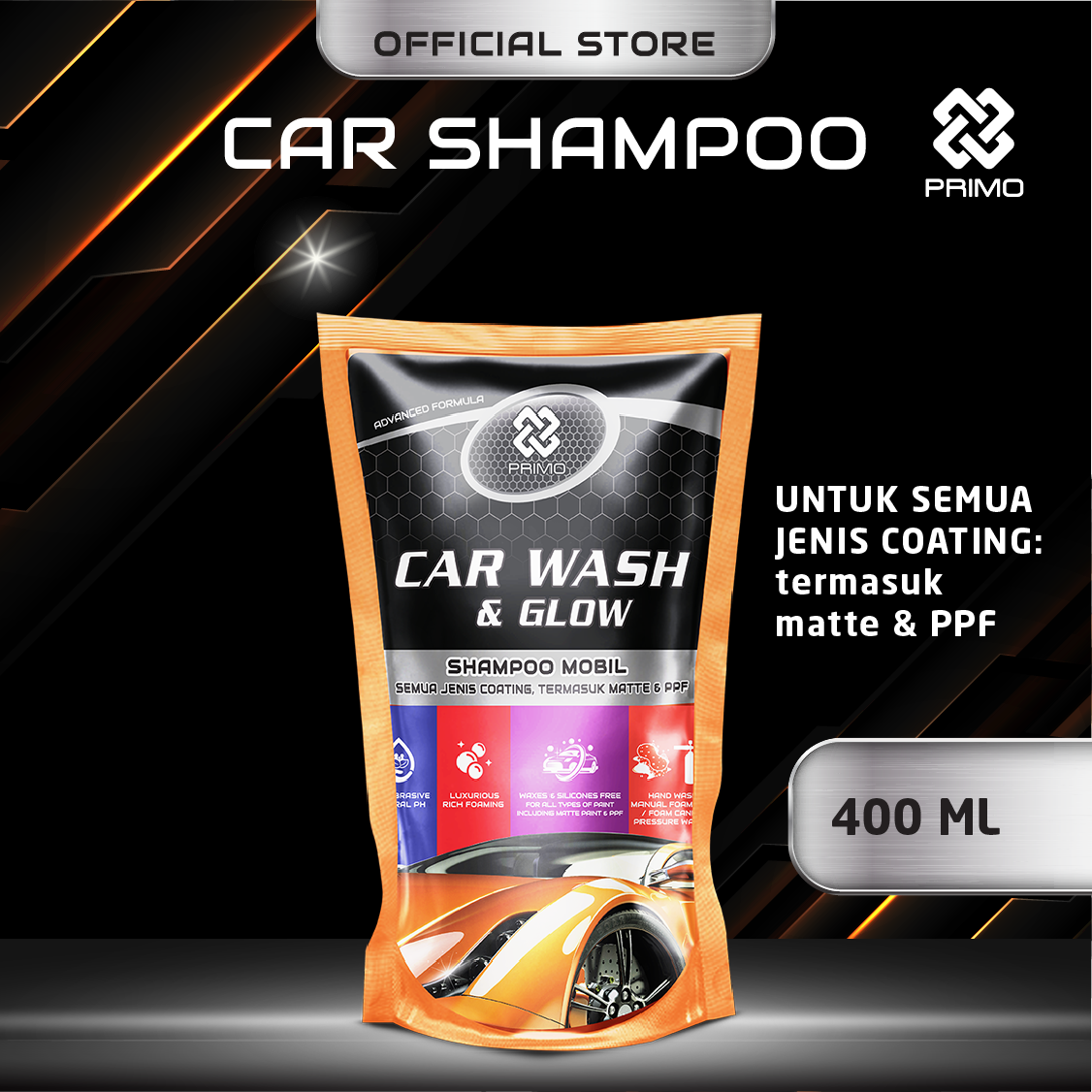 Car Wash & Glow 400mL - Car Shampoo Gold Class