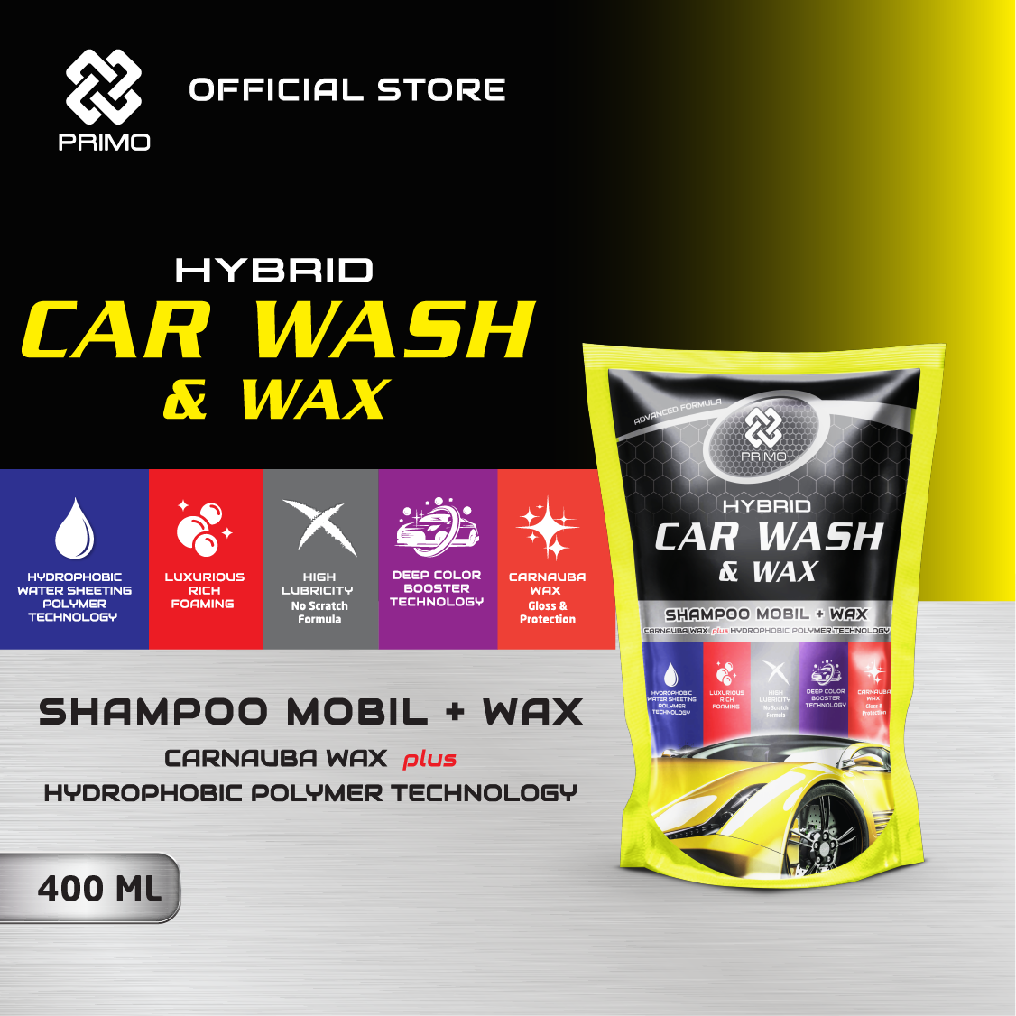 Car Wash & Wax 400ml - Hybrid Car Shampoo With Carnauba Wax