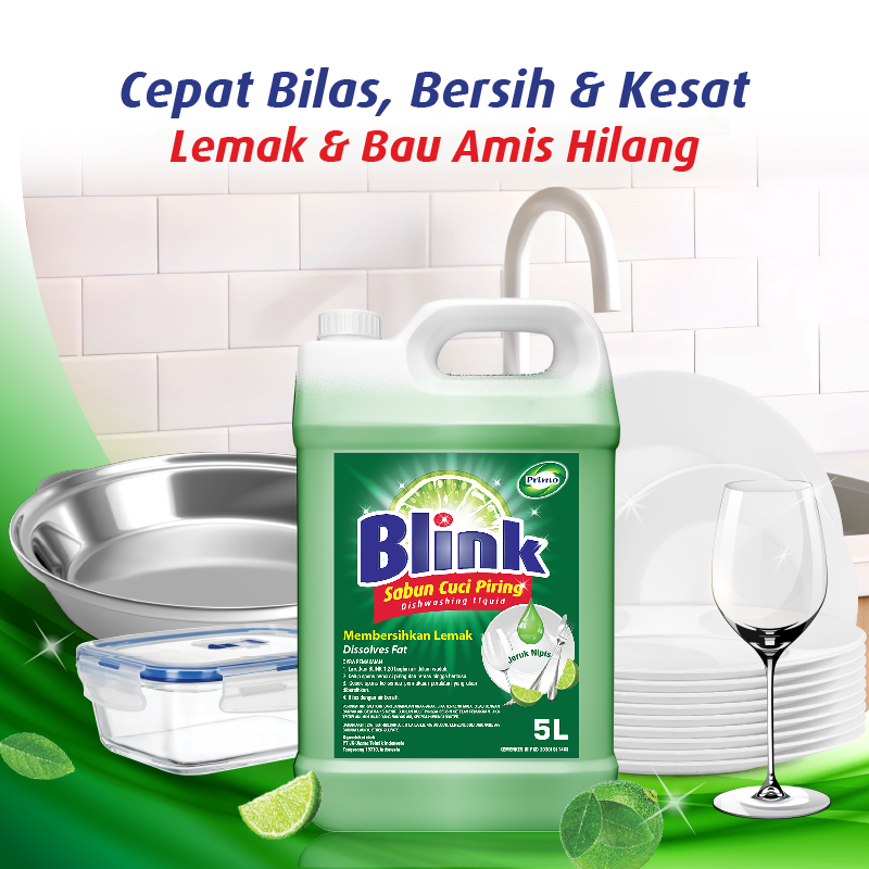Blink Dishwashing 5L - Sabun Cuci Piring Jeruk Nipis (Konsentrat Asli, Tanpa Pengental)