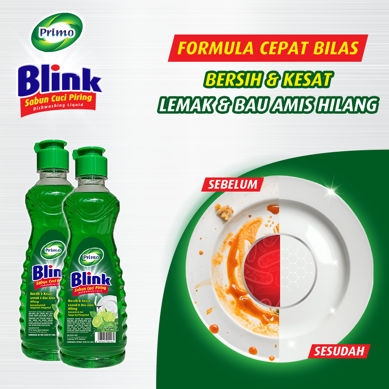 Blink Dishwashing 450mL - Sabun Cuci Piring Jeruk Nipis (Konsentrat Asli, Tanpa Pengental)