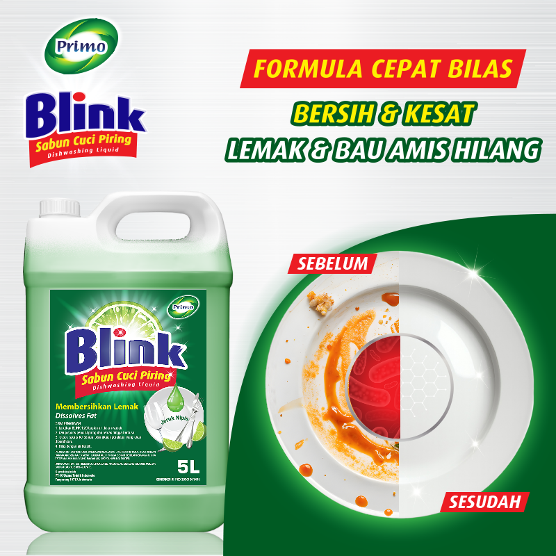 Blink Dishwashing 5L - Sabun Cuci Piring Jeruk Nipis (Konsentrat Asli, Tanpa Pengental)