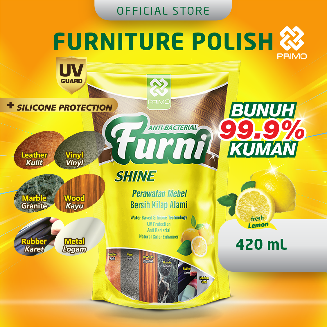 Furnishine 420mL - Pembersih & Pengkilap Furniture dengan Antibacterial Disinfectant