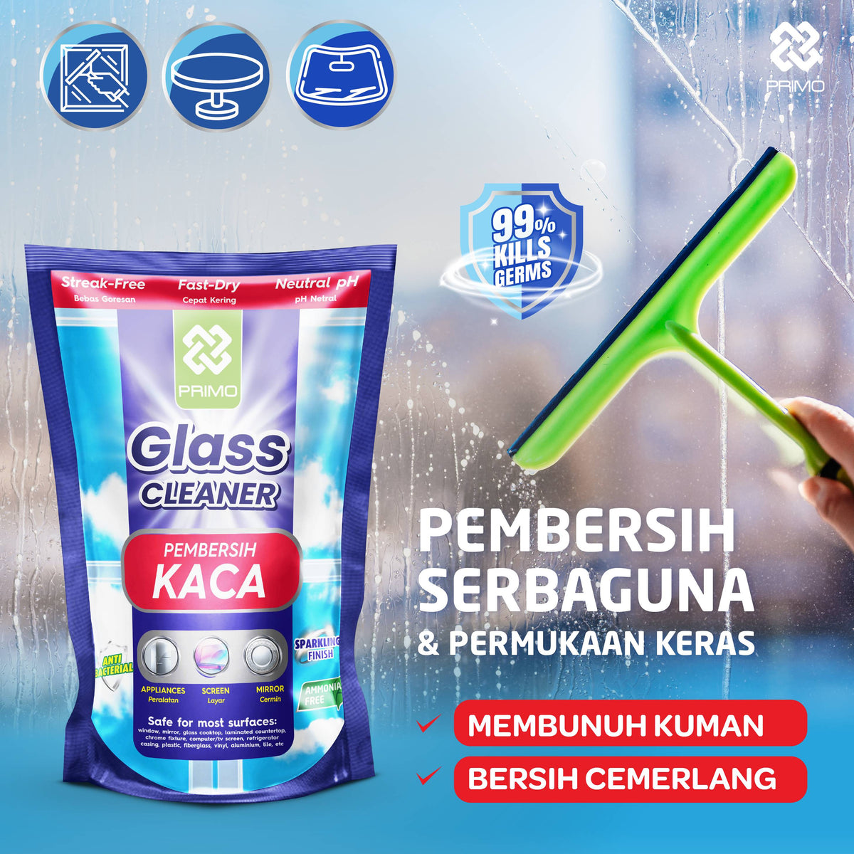 Glass Cleaner 500mL-  Pembersih Kaca Anti Kuman Serbaguna