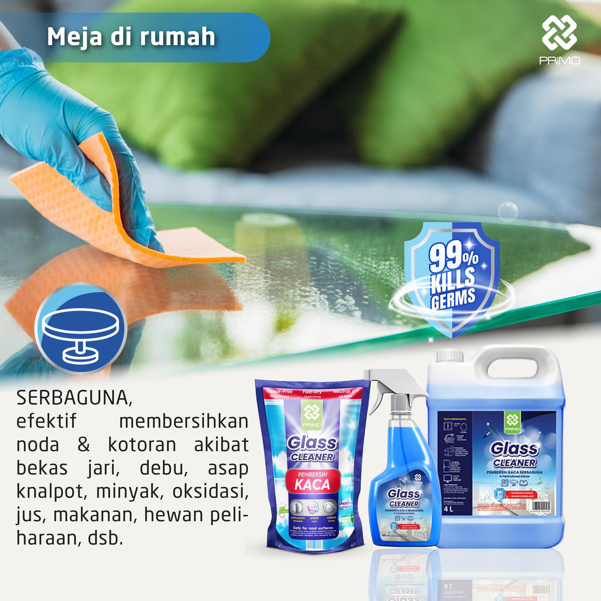 Glass Cleaner 500mL-  Pembersih Kaca Anti Kuman Serbaguna