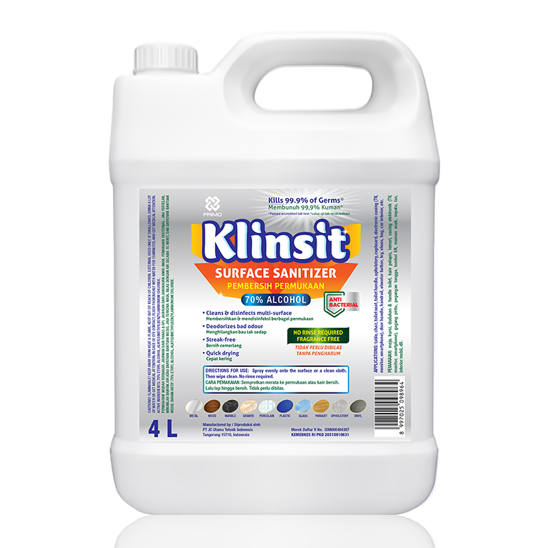 Klinsit Disinfectant Spray 4L - 70% Food Grade Alcohol