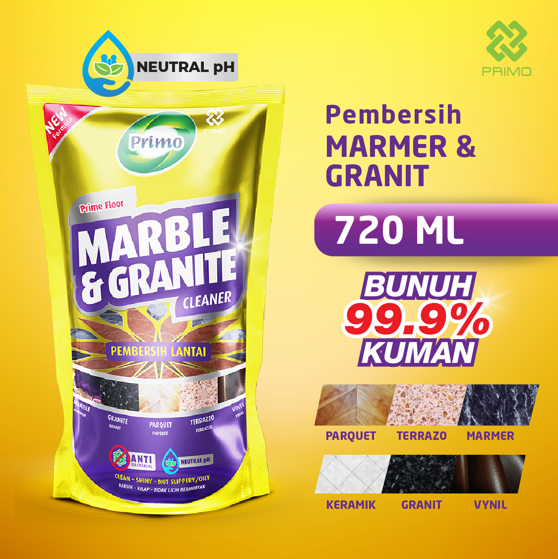 Marble & Granite Cleaner 720mL - Antibacterial Marble, Granite, Parquet Floor Cleaner
