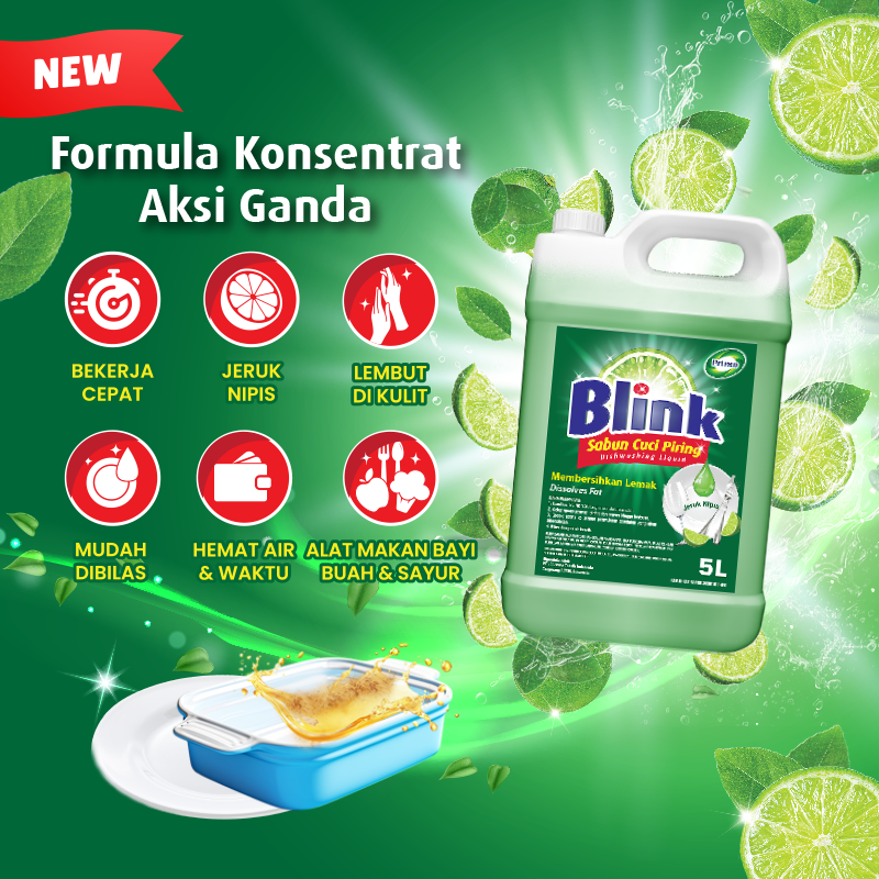 Blink Dishwashing 5L - Sabun Cuci Piring Jeruk Nipis (Konsentrat Asli, Tanpa Pengental)