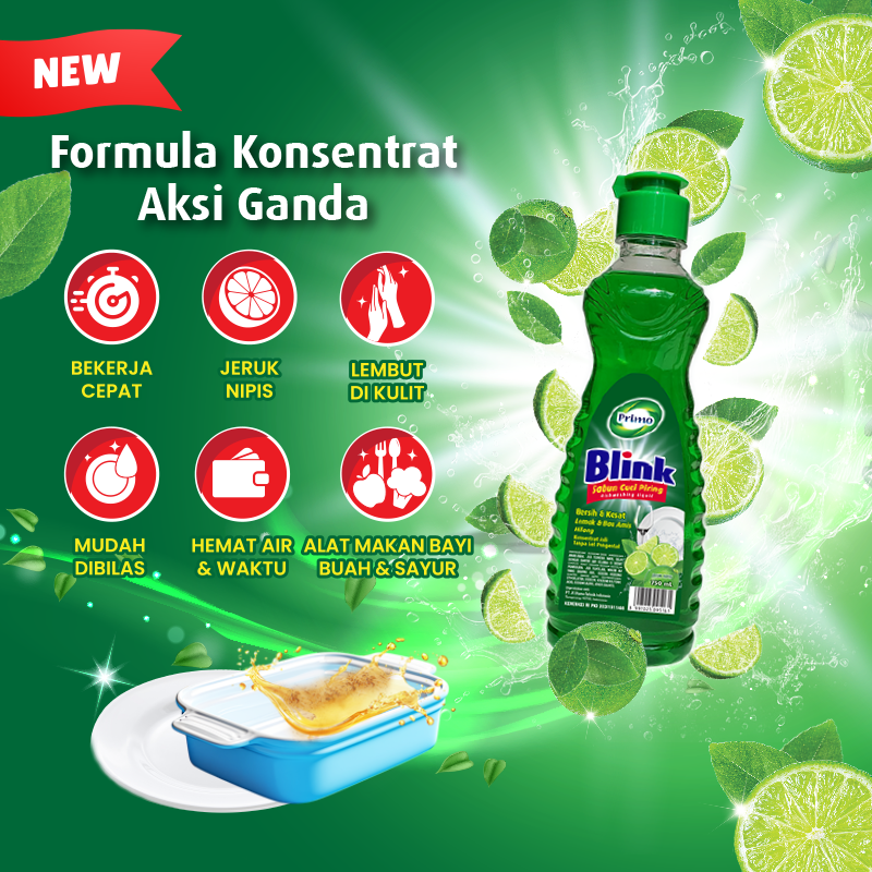 Blink Dishwashing 450mL - Sabun Cuci Piring Jeruk Nipis (Konsentrat Asli, Tanpa Pengental)