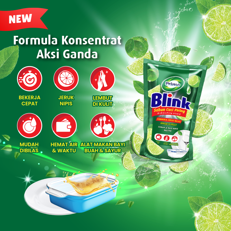 Blink Dishwashing 12pcs x 400mL- Sabun Cuci Piring Jeruk Nipis (Konsentrat Asli, Tanpa Pengental)