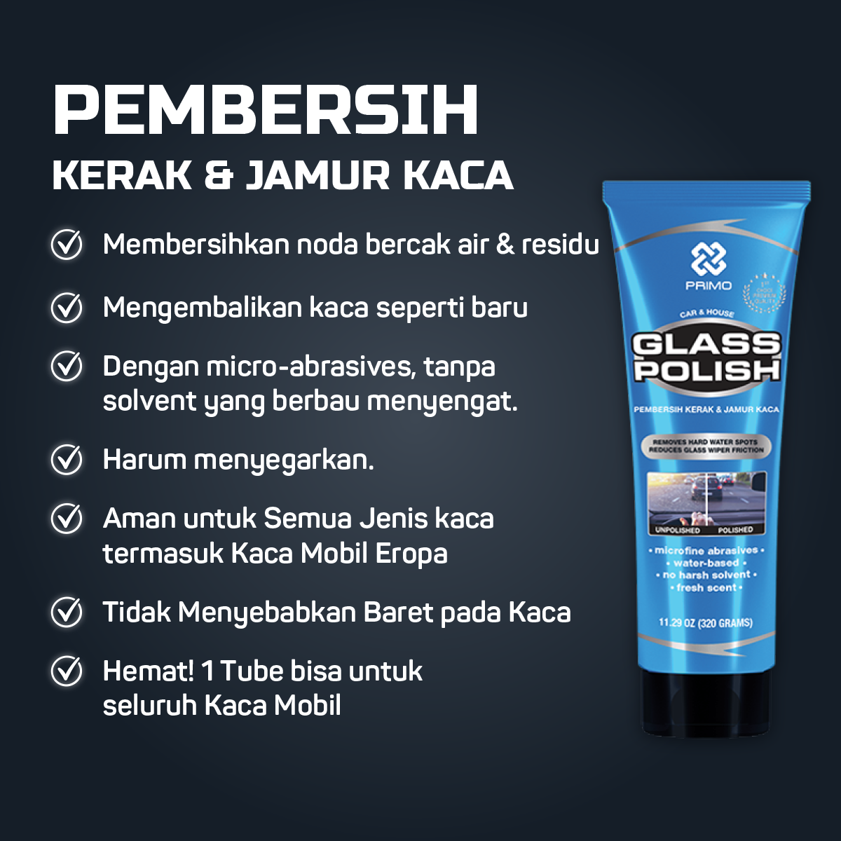 Glass Polish 320gr - Pembersih Kerak Jamur Kaca & Pengkilap Kaca