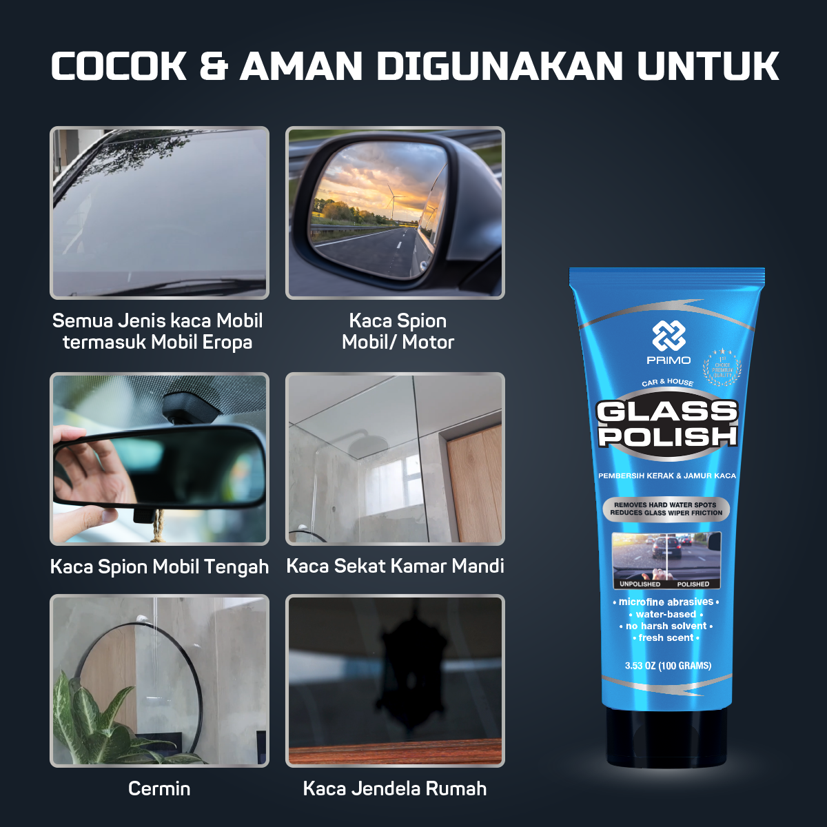 Glass Polish 320gr - Pembersih Kerak Jamur Kaca & Pengkilap Kaca