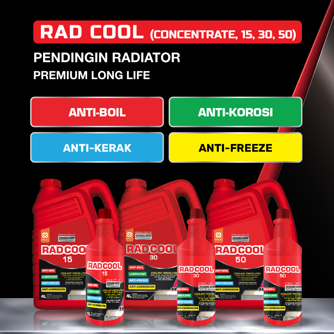 Rad Cool 50 Ready To Use 4L - Pendingin Radiator dengan Organic Acid Technology (OAT)