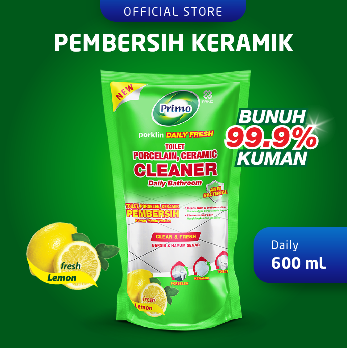 Porklin Daily Fresh 600ml - Porcelain, Ceramic, Bathroom & Toilet Cleaner