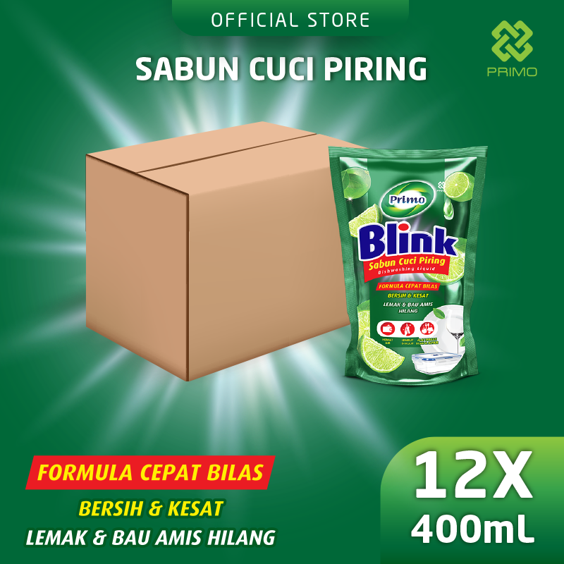 Blink Dishwashing 12pcs x 400mL- Sabun Cuci Piring Jeruk Nipis (Konsentrat Asli, Tanpa Pengental)