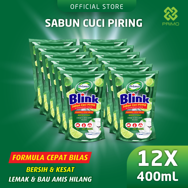 Blink Dishwashing 12pcs x 400mL- Sabun Cuci Piring Jeruk Nipis (Konsentrat Asli, Tanpa Pengental)