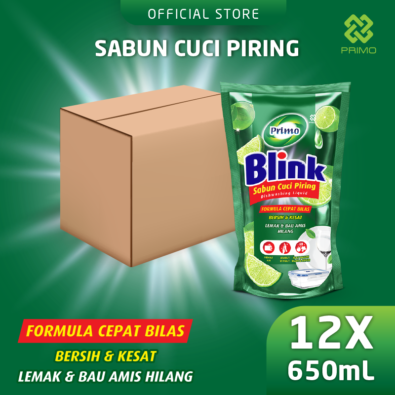 Blink Dishwashing 12pcs x 650mL- Sabun Cuci Piring Jeruk Nipis (Konsentrat Asli, Tanpa Pengental)