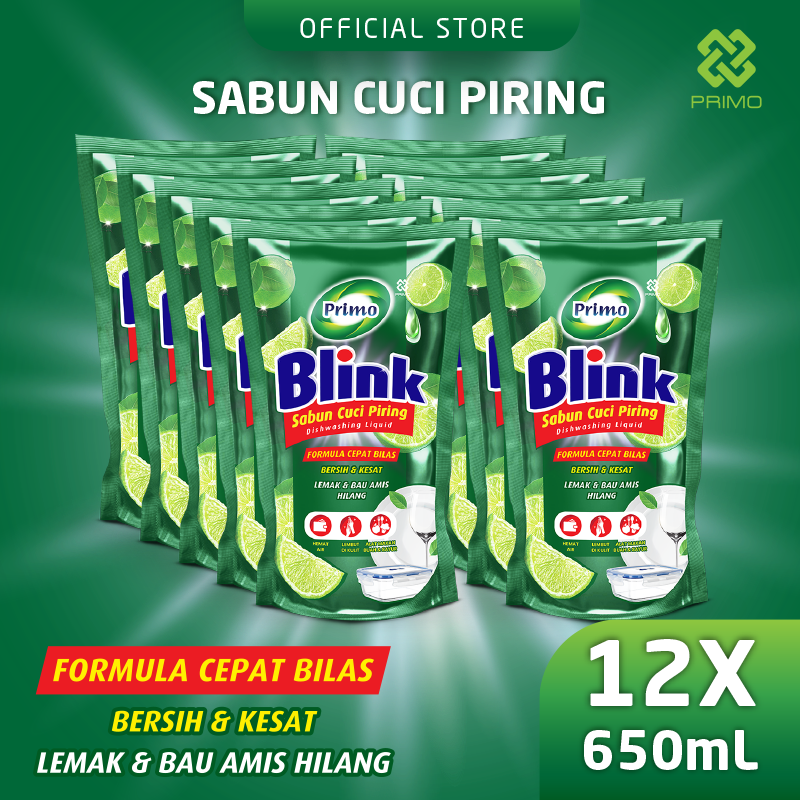 Blink Dishwashing 12pcs x 650mL- Sabun Cuci Piring Jeruk Nipis (Konsentrat Asli, Tanpa Pengental)