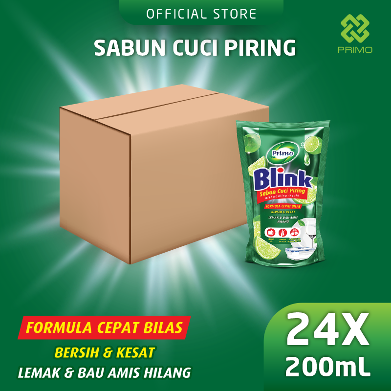 Blink Dishwashing 24pcs x 200mL - Sabun Cuci Piring Jeruk Nipis (Konsentrat Asli, Tanpa Pengental)