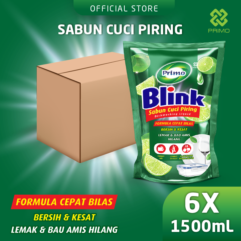 Blink Dishwashing 6pcs x 1500mL- Sabun Cuci Piring Jeruk Nipis (Konsentrat Asli, Tanpa Pengental)