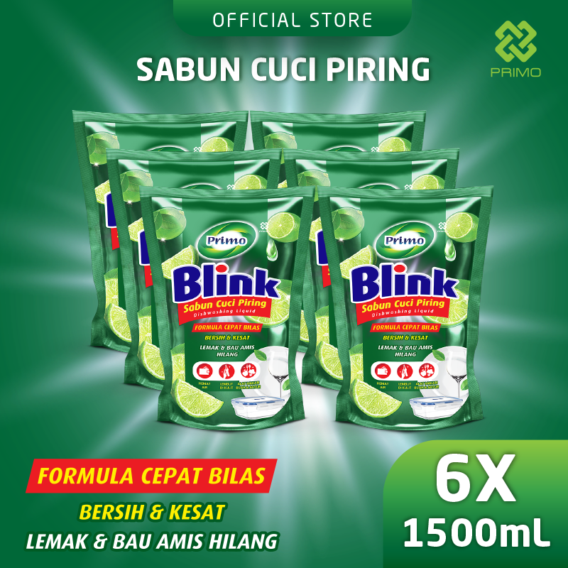 Blink Dishwashing 6pcs x 1500mL- Sabun Cuci Piring Jeruk Nipis (Konsentrat Asli, Tanpa Pengental)