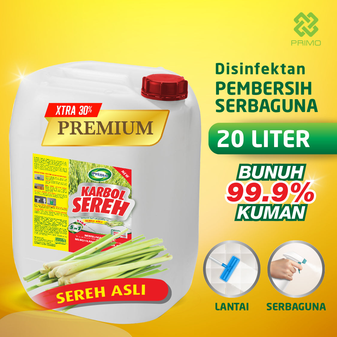 Premium Lemongrass Carbolic Cleaner Citronella 20L - Multipurpose Disinfectant Anti-Germ Cleaner