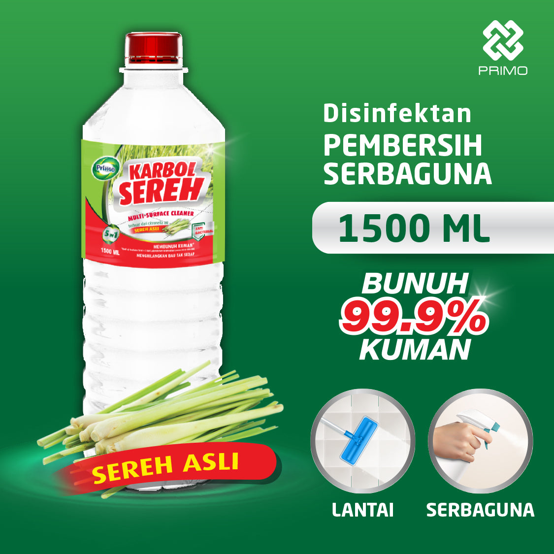 Authentic Citronella Lemongrass Carbolic Cleaner 1500mL - Multipurpose Disinfectant Anti-Germ Cleaner