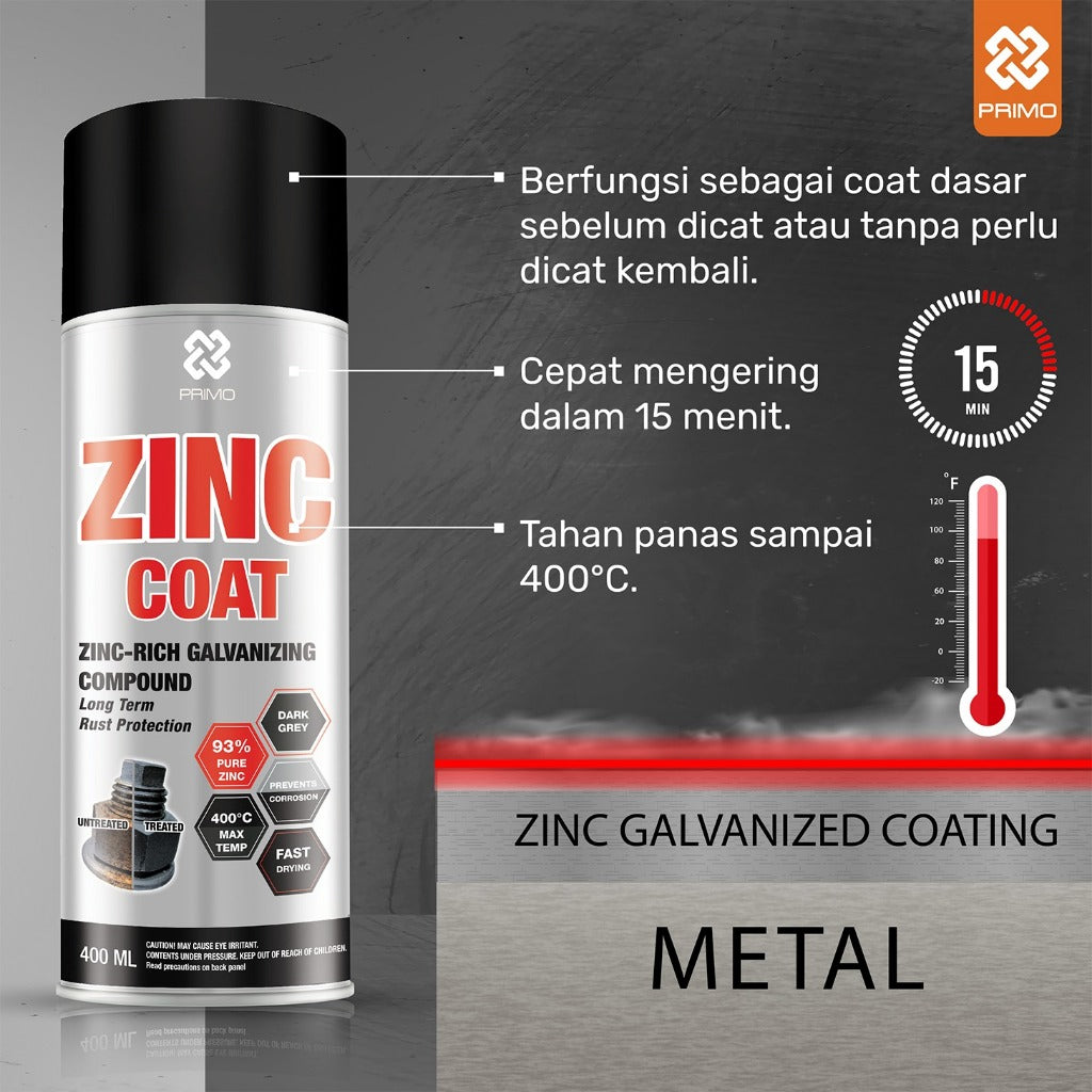 Zinc Coat 400mL - Anti-Rust & Corrosion Paint (Heavy Duty - Dark Grey)