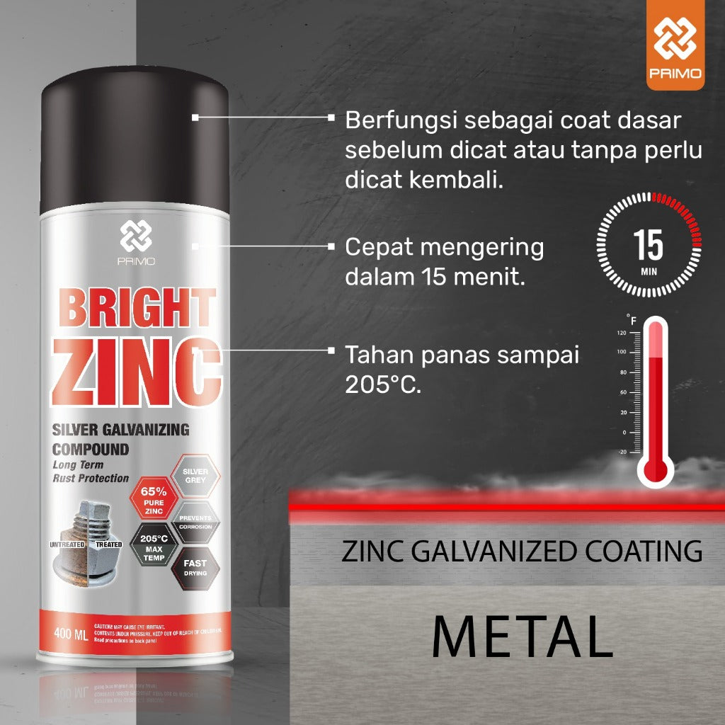 Bright Zinc 400mL - Anti-Rust & Corrosion Paint (Medium Duty - Metallic Silver)