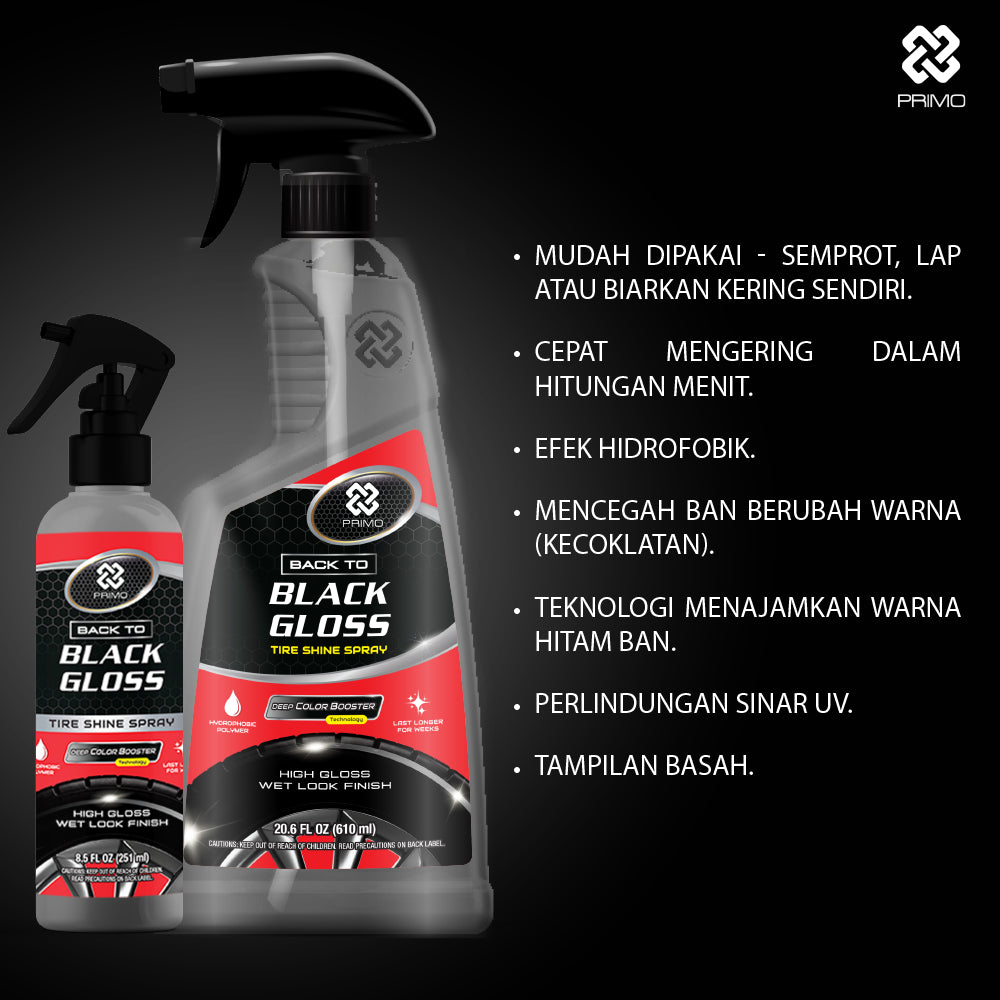 Back to Black Gloss Tire Shine Spray 251mL - Pengkilap & Perawatan Ban (Super Gloss, Endurance, Colorless)