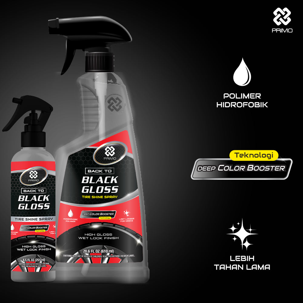 Back to Black Gloss Tire Shine Spray 251mL - Pengkilap & Perawatan Ban (Super Gloss, Endurance, Colorless)