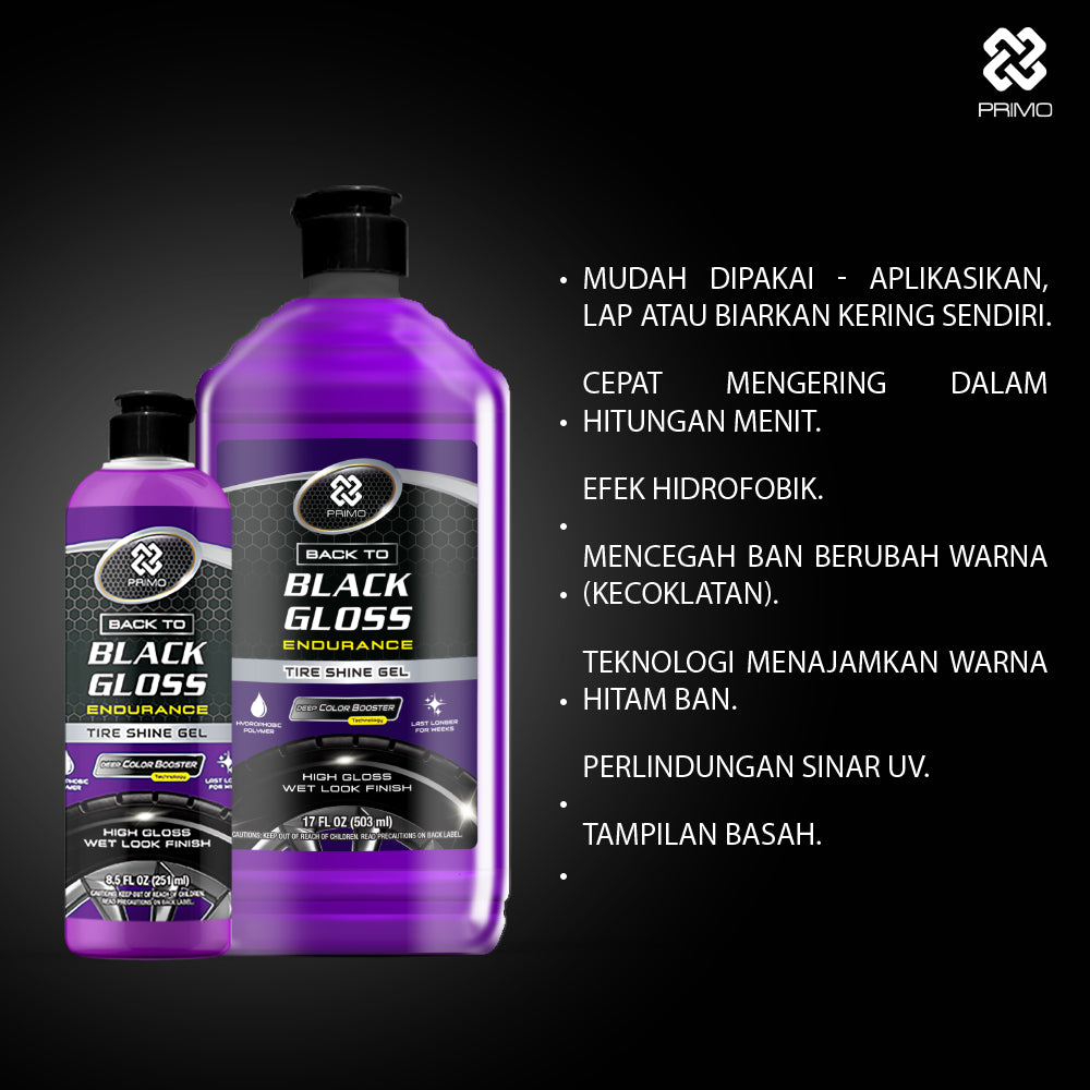 Back to Black Gloss Endurance Tire Shine Gel 251 mL - Pengkilap & Perawatan Ban (Super Gloss, Long Lasting, Colorless)