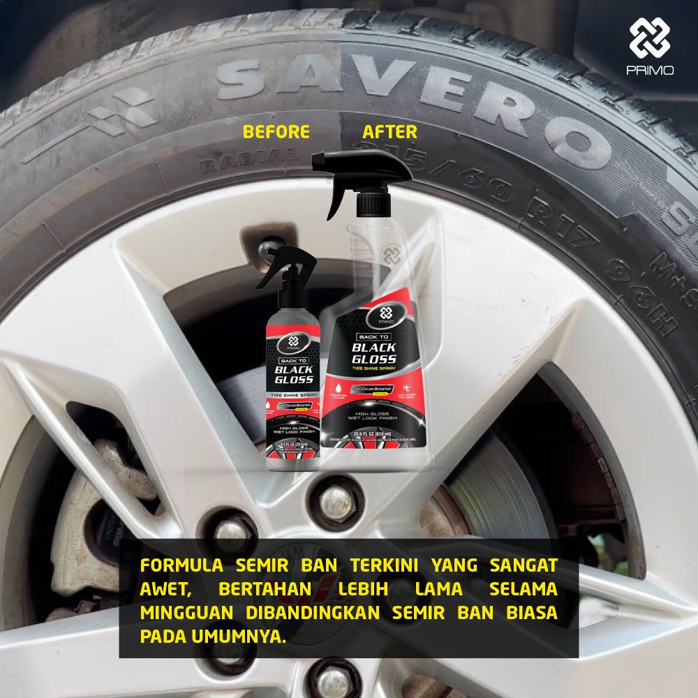 Back to Black Gloss Tire Shine Spray 251mL - Pengkilap & Perawatan Ban (Super Gloss, Endurance, Colorless)